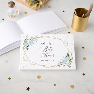 Livro De Visitas Flores Azuis, Flores Brancas, Verdura, Chá de Bebê
