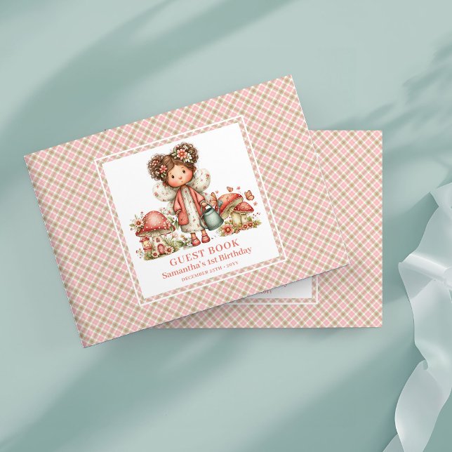 Livro de Visitas Flores Bege 2º Aniversário Pink F (Pink Fairy 2nd Birthday Blush Flowers Guest Book)