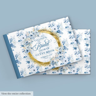 Livro de Visitas Flores Boho Brilho Dourado Azul P