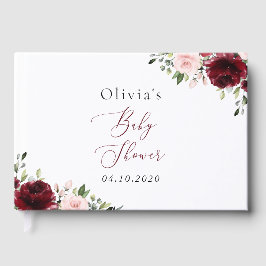 Livro De Visitas Flores Borgonhetas, Flores Rosa, Boho, Chá de fral