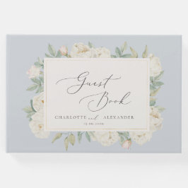 Livro De Visitas Flores brancas de aquarela, azul claro Guestbook