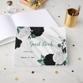 Livro De Visitas Flores brancas e lacas cinzas mármore botânico