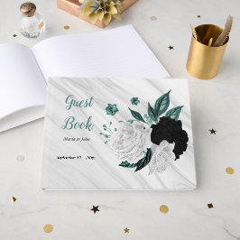 Livro De Visitas Flores brancas e lacas cinzas mármore botânico