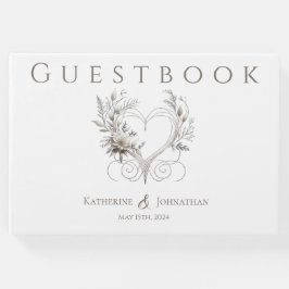 Livro De Visitas Flores Brancas Modernas com Casamento Cardíaco