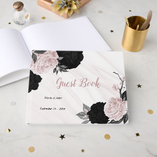 Livro De Visitas flores cor-de-rosa e cinza mármore botânico
