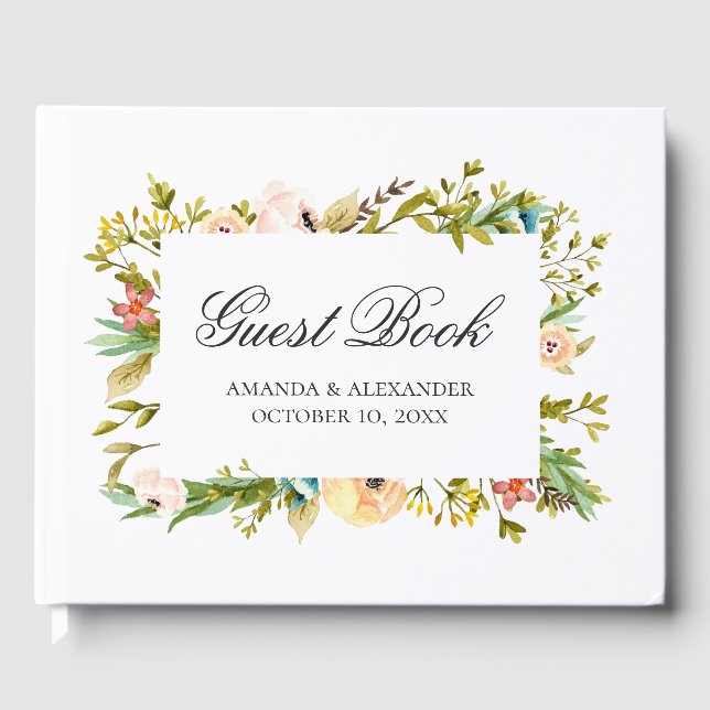 Livro De Visitas Flores de aquarela. Casamento de pêssego. Botânica (Frente)