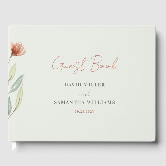 Livro De Visitas Flores de Aquarela Pastel Verde (Frente)