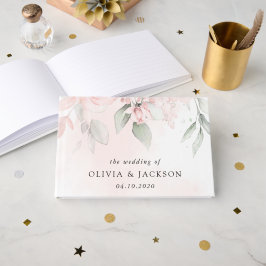 Livro De Visitas Flores De Blush, Flores Rosa, Verde, Casamento