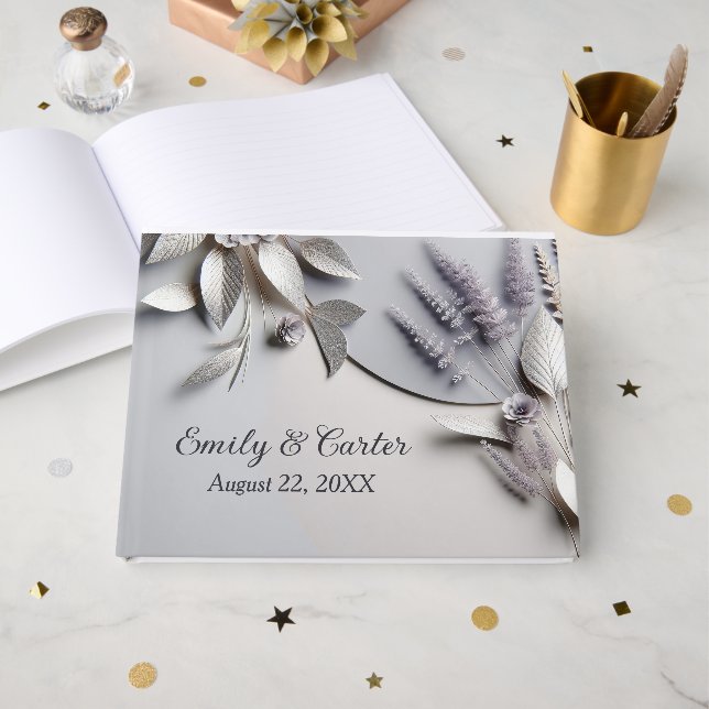 Livro De Visitas Flores de Casamento em Prata (Frente aberta)