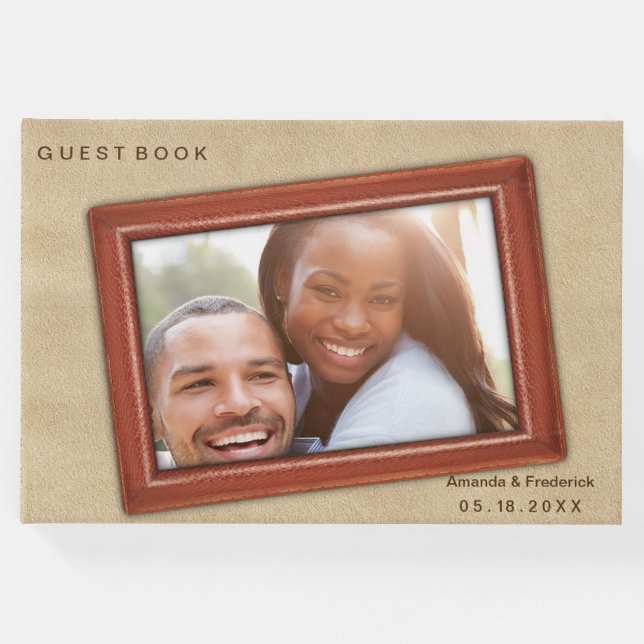 Livro De Visitas Flores de couro em Cream Suede (Frente)