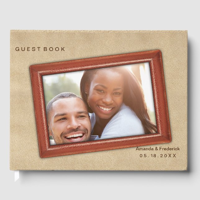 Livro De Visitas Flores de couro em Cream Suede (Frente)