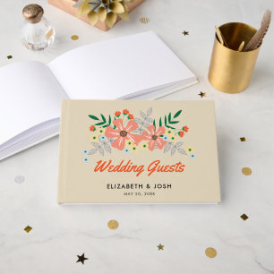 Livro De Visitas Flores De Mão Laranja, Casamento