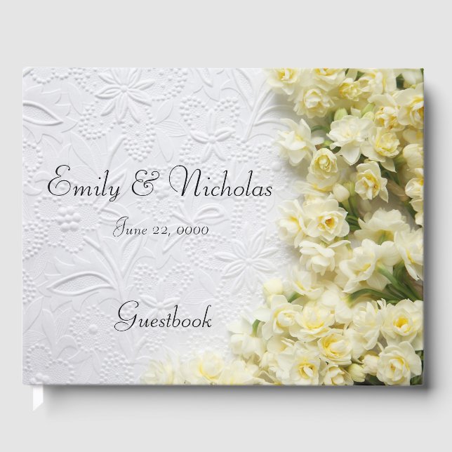 Livro De Visitas Flores de narciso pálidas na textura (Frente)