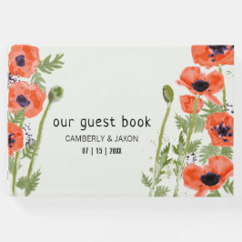 Livro De Visitas Flores de Papoila Laranja Elegante