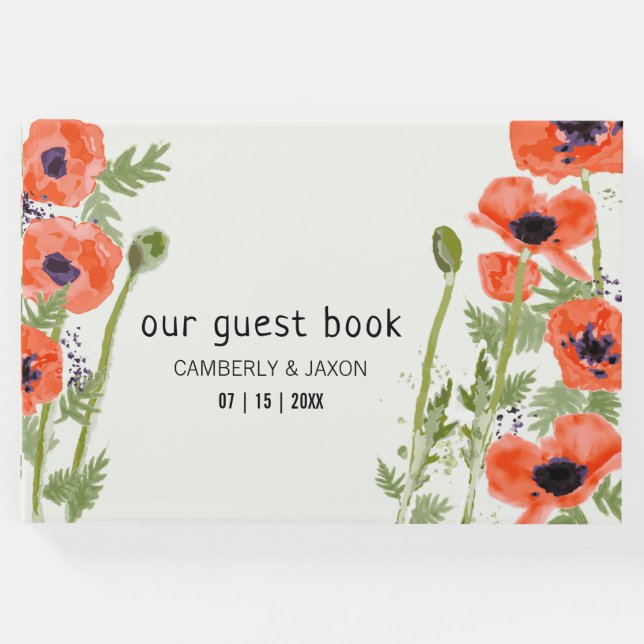 Livro De Visitas Flores de Papoila Laranja Elegante (Frente)