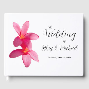 Livro De Visitas Flores de Plumeria Rosa, Casamento Tropical, Flora