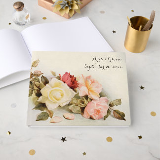 Livro De Visitas Flores de Rosa de Jardim Antiquado do casamento vi