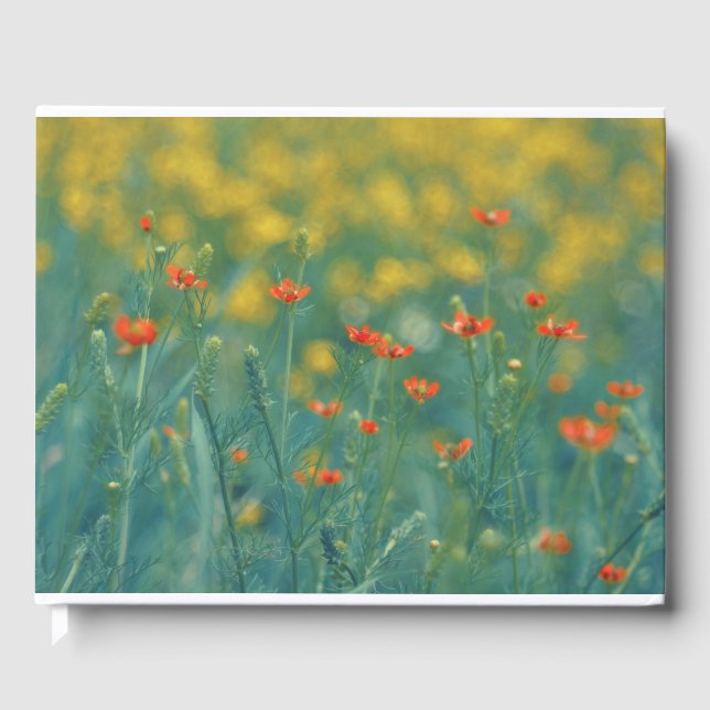 Livro De Visitas Flores De Verão (Campo Floral) (Flores Vermelhas) (Frente)