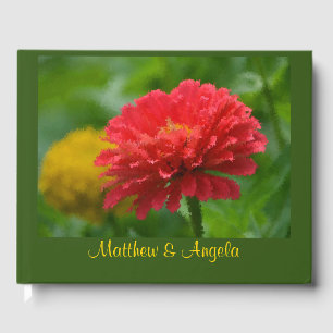 Livro De Visitas Flores de Zinnia Vermelha e Amarela