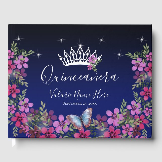 Livro De Visitas Flores e Borboleta Princesa Quinceanera Convidada (Frente)