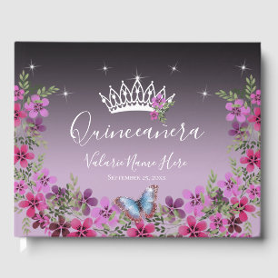 Livro De Visitas Flores e Borboleta Princesa Quinceanera Roxo