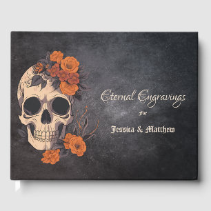Livro De Visitas Flores Laranja Elegante Crânio Floral Casamento
