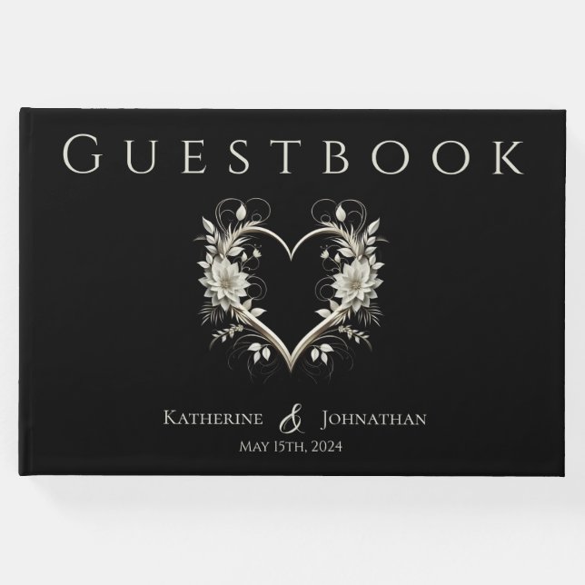 Livro De Visitas Flores Modernas com Casamento Cardíaco (Frente)