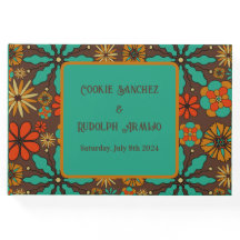 Flores Retro Marrom Teal Vermelho floral groovy 60