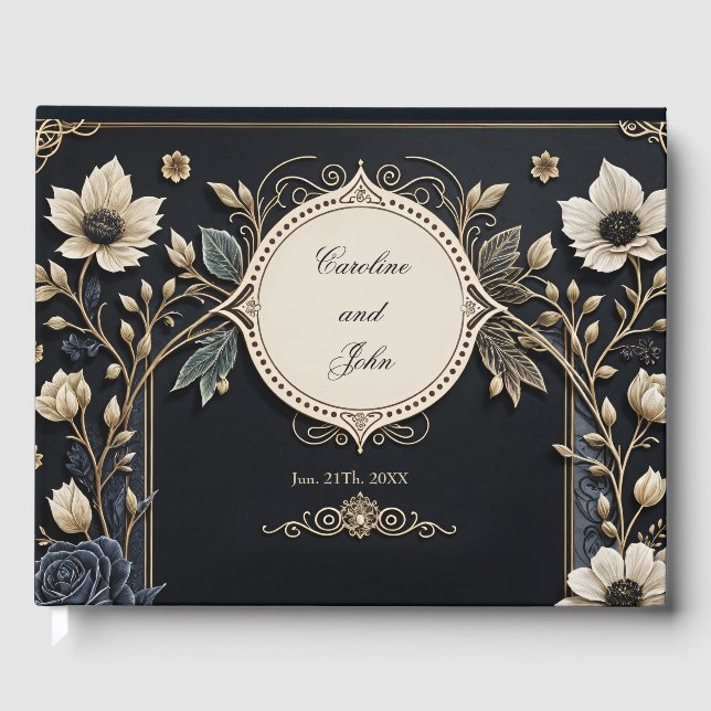 Livro De Visitas Flores românticas brilhantes sobre fundo azul prof (Frente)