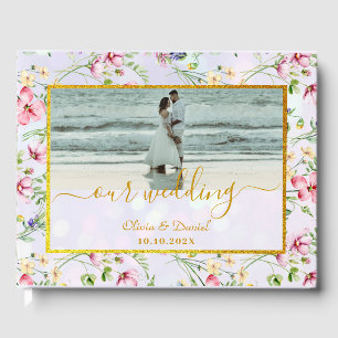 Livro De Visitas Flores Rosa Bege Elegantes Aquarela Casamento