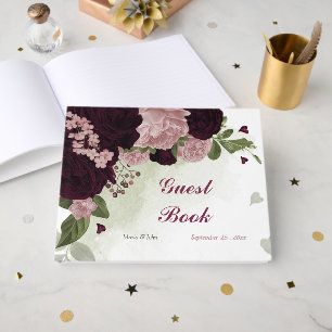 Livro De Visitas flores rosa e cabernet verde
