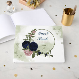Livro De Visitas flores rosa e marinho verde