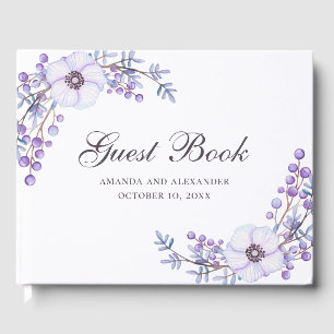 Livro De Visitas Flores roxas de aquarela. Casamento com violetas f