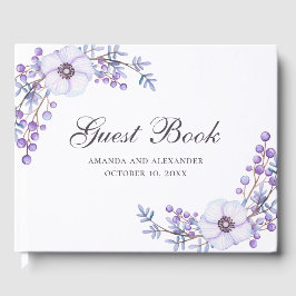 Livro De Visitas Flores roxas de aquarela. Casamento floral violeta