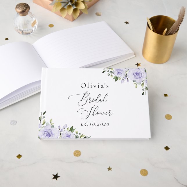 Livro De Visitas Flores Roxas, Flores Lilás, Boho, Chá de panela (Frente aberta)