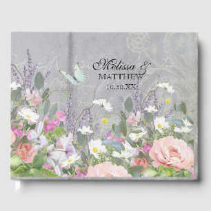 Livro De Visitas Flores selvagens da peônia floral de madeira
