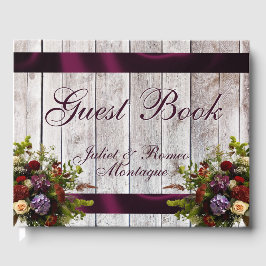 Livro De Visitas Flores selvagens, Fita e Casamento Cardíaco - Roxo