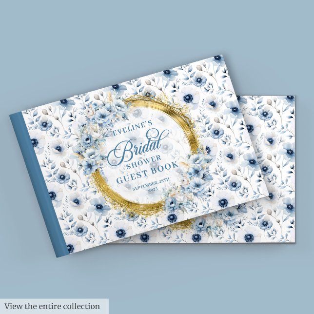 Livro de Visitas Flores Silvestres Boho Azul Paste (Soft Pastel Blue Gold Boho Wild Flowers Guest Book

)