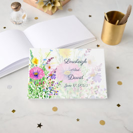 Livro De Visitas Flores silvestres coloridas da primavera Casamento