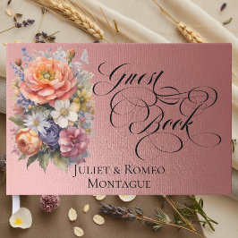 Livro De Visitas Flores Silvestres & Monograma - Dourado Rosa