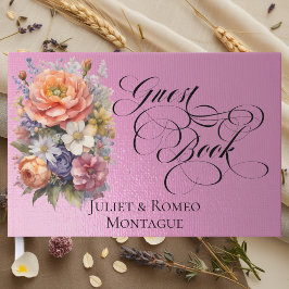 Livro De Visitas Flores Silvestres & Monograma - Rosa Pink