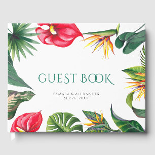 Livro De Visitas Flores tropicais e Folhas de Casamento Elegante