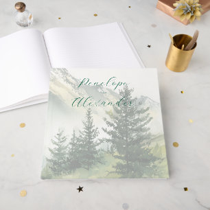Livro De Visitas Floresta Tranquila em Aquarela Verde