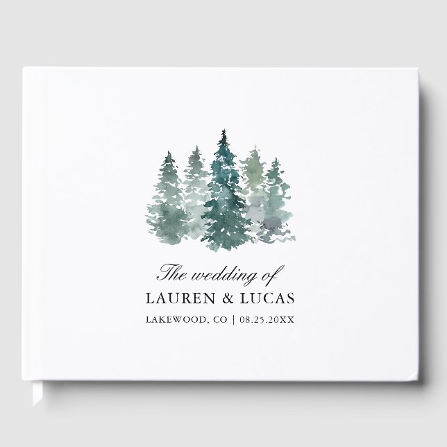 Livro De Visitas Floresta Woodland Trees Pine Obrigado Casamento (Frente)