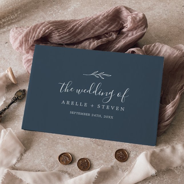 Livro De Visitas Folha Mínima | Monograma Azul Ardósia no Verso do  (Criador carregado)