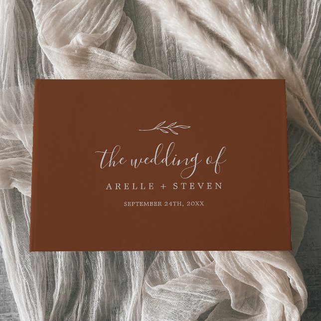 Livro De Visitas Folha mínima | Terracotta Monograma Casamento Tras (Criador carregado)