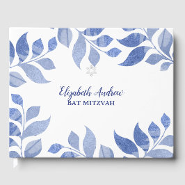 Livro De Visitas Folhagem Azul Elegante Bat Mitzvah