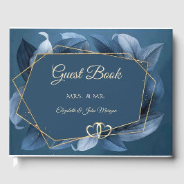 Livro De Visitas Folhas Azuis Quadro Dourado