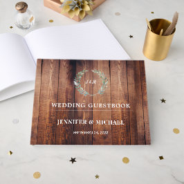 Livro De Visitas Folhas de aquarela em madeira de casca rústica Cas