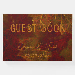 Livro De Visitas Folhas de bordo elegantes rústicas douradas vermel